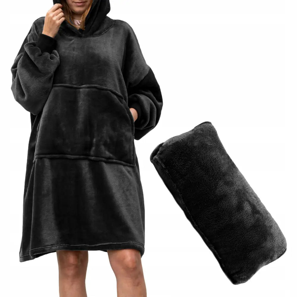 Stor og Varm Hettegenser-teppe med Ermer