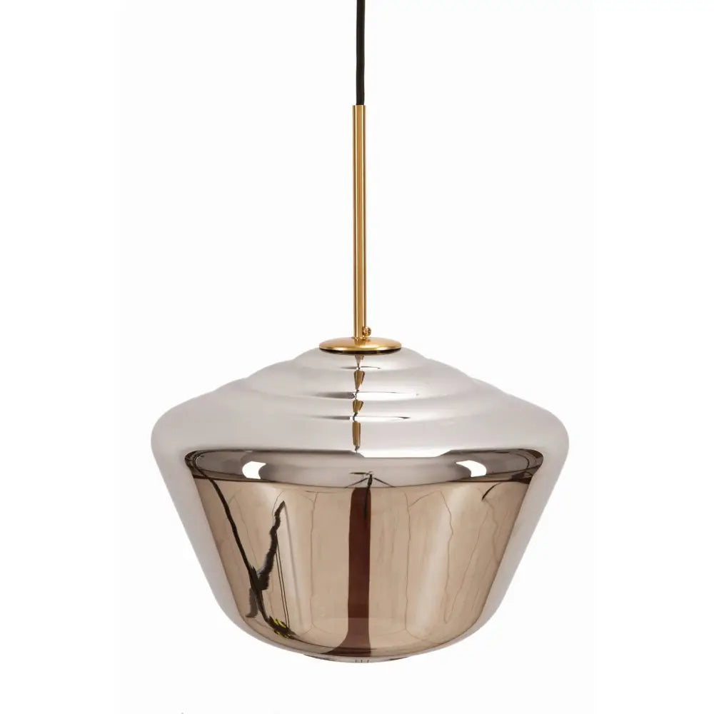 Stor Paris pendellampe i grått glass, frontvisning med sølvfarget metall og gylden opphengsstang.