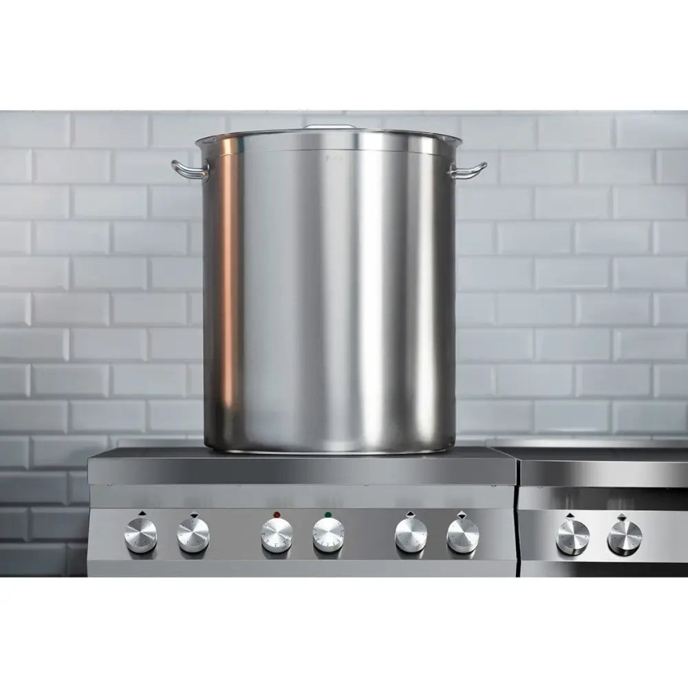 Stor Stålkasserolle med Lokk og Tykk Bunne for Induksjonskomfyr og Gasskomfyr 115 l