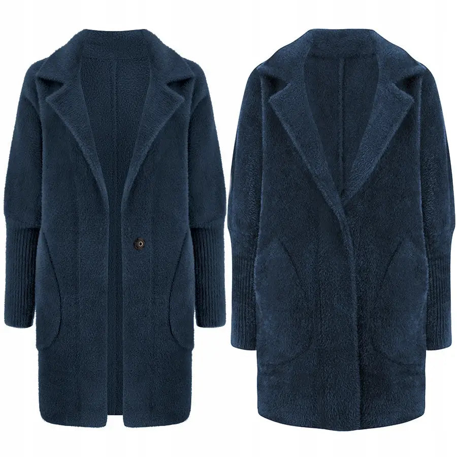 Stor Størrelse Alpakkafrakk Jakke Ull Farger - Blå