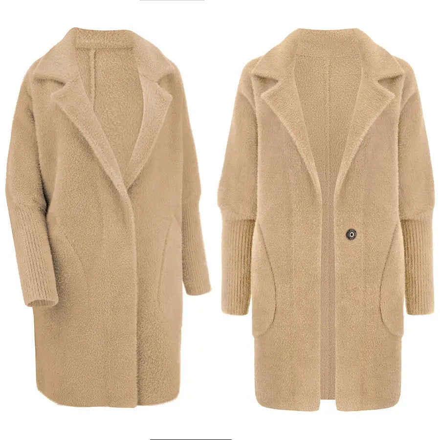 Stor Størrelse Alpakkafrakk Ulljakke Farger - Beige