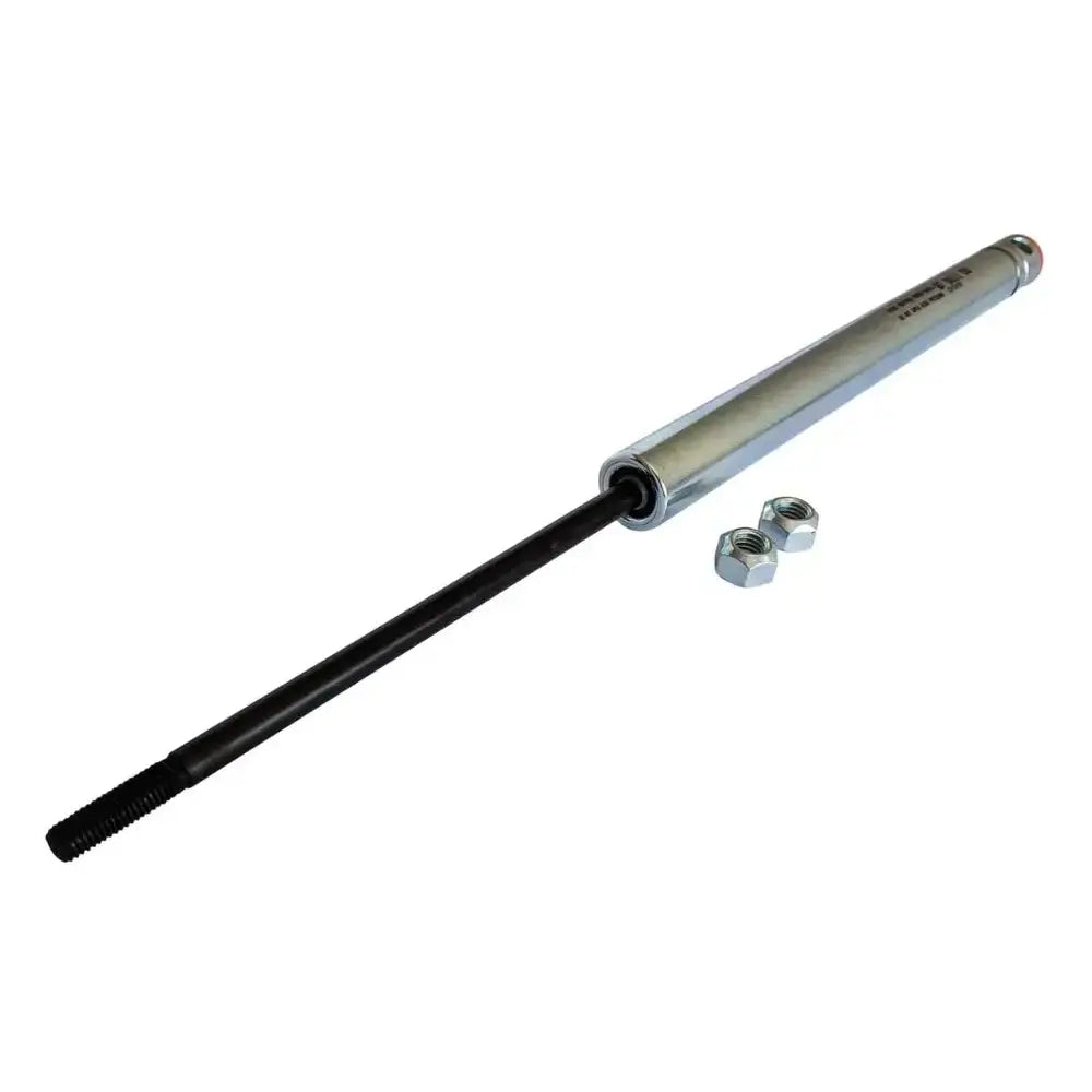 Støtdemper for påløpsanordning KNOTT, skråvisning med sort stempelstang og medfølgende sekskantmutre.