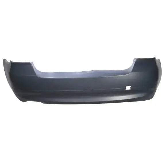 Støtfanger bak til BMW 3 E90 04-08 i svart plast med rektangulær åpning, sett forfra.