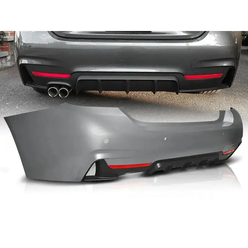 Støtfanger bak til BMW F32/F33 M-Performance PDC, grå med svarte detaljer og rød reflekslist.