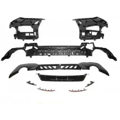 Bakre bumper til Bmw G20 M-Performance glossy black, flere deler sortert og vist ovenfra.