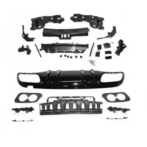 Bakre støtfanger Mercedes W205 Sport Style PDC sett med grill og monteringsdeler sett ovenfra.