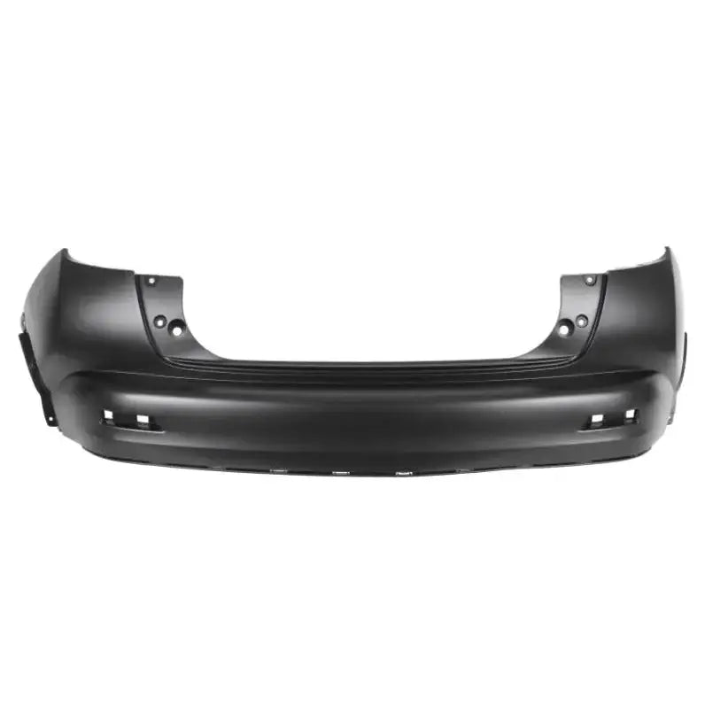 Støtfanger bak til Nissan Juke 10-14 sett forfra, svart plast med monteringshull på hvit bakgrunn.