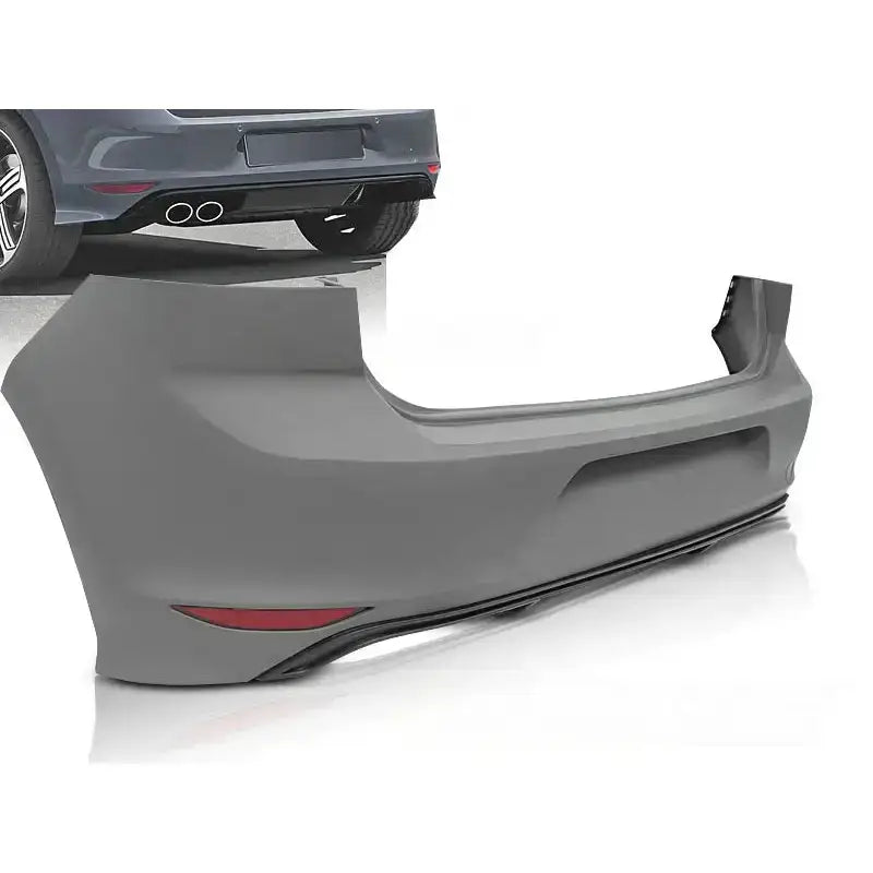 Støtfanger bak til VW Golf 7 R-Line Look i grå plast med rød refleks og sort nedre kant.