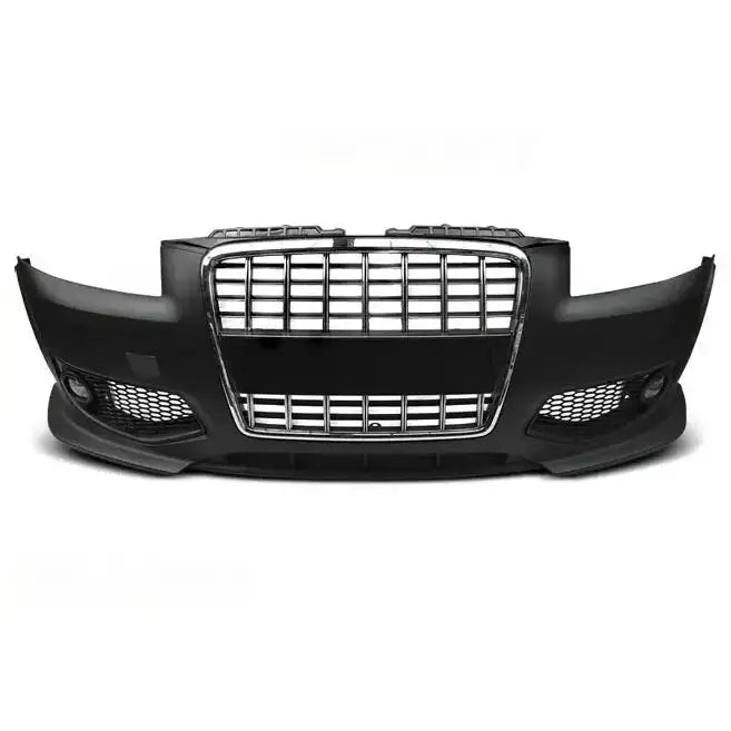 Frontfanger Audi A3 S8 Style Chrome med stor rektangulær grill og kromdetaljer, sett rett forfra.