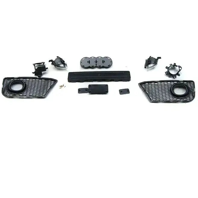 Front bumper Audi A3 08-12 RS Style Chrome Black med svarte plastdeler, nettmønster og emblem.