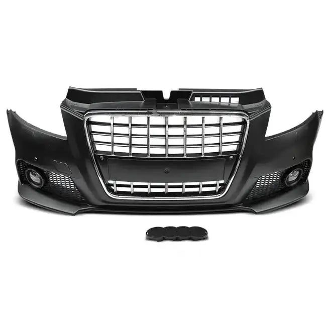 Frontfanger Audi A3 08-12 S8 Style i sort med kromgrill, to tåkelysåpninger og separat emblem.