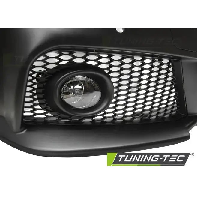 Frontbumper Audi A3 08-12 S8 Style med sort bikubemønstret grill og integrert tåkelys, nærbilde forfra.