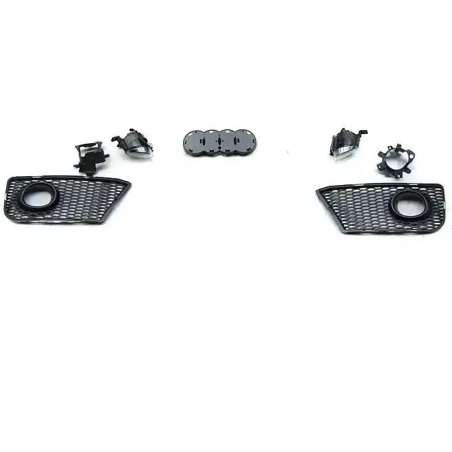 Front bumper Audi A3 08-12 S8 Style Chrome Black sett med bikubemønstrede gitter og emblem sett ovenfra.