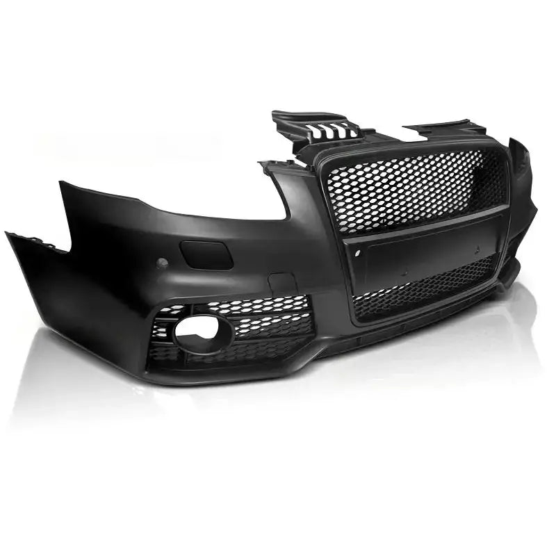 Støtfanger foran Audi A4 04-08 RS Style Black med bikubemønstret grill og detaljer for PDC.