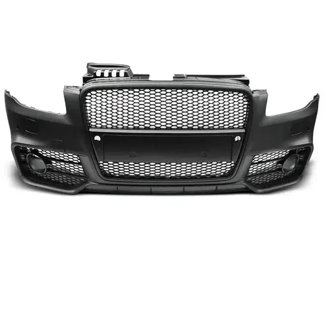 Frontfanger Audi A4 04-08 RS Style Black med bikubemønstret grill og tåkelysåpninger sett forfra.