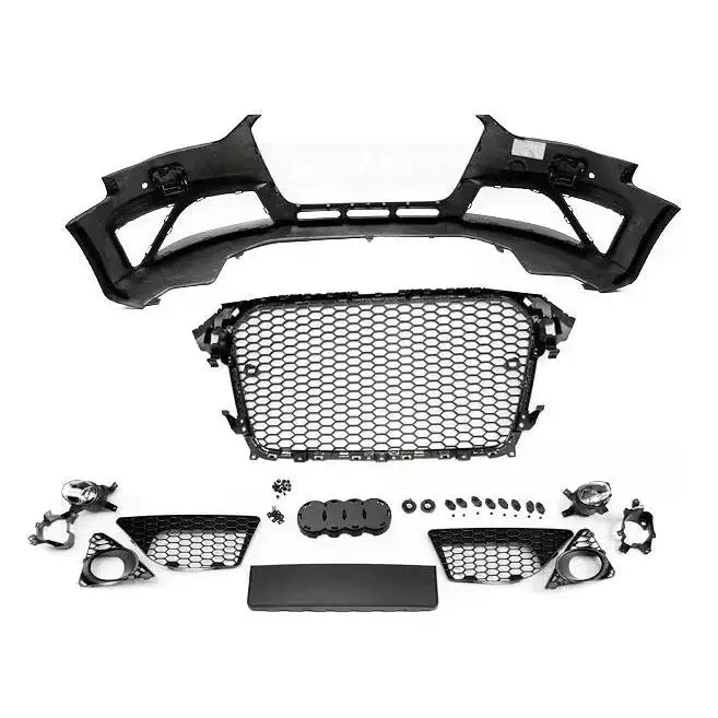 Frontfanger Audi A4 B8 RS Style Chrome Black sett med grill, deksler og festedeler vist ovenfra.