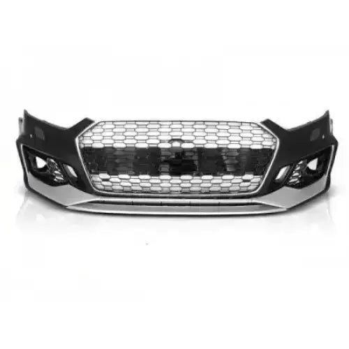 Frontfanger Audi A5 18- Sport Chrome Silver PDC med sekskantet netting og markerte luftinntak.