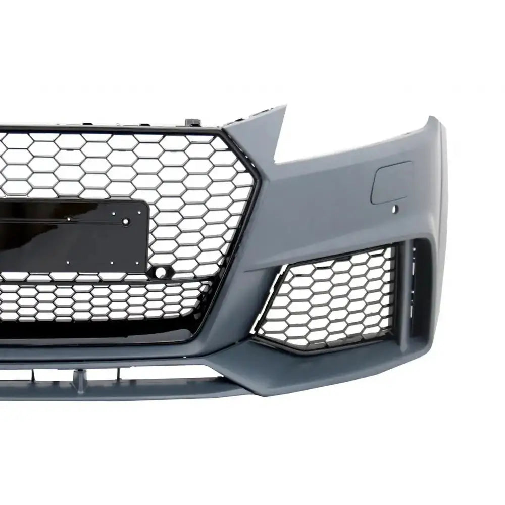 Front bumper for Audi TT 15- med sort bikubemønstret grill og synlig luftinntak, sett fra skrå vinkel.