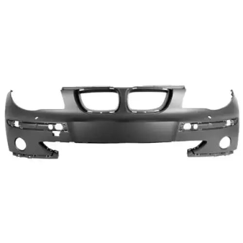 Støtfanger foran til BMW 1 Serie E81/E82/E87/E88 04-13 i sort plast med åpninger for grill og tåkelys.