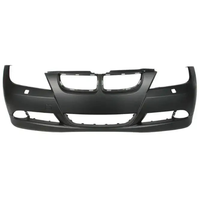 Støtfanger foran til BMW 3 E90/E91 04-08 i sort plast, sett rett forfra mot hvit bakgrunn.