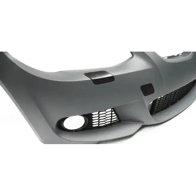 Frontbumper til BMW E92/E93 LCI M-Tech, grå plast med svart grill og åpning for tåkelys.