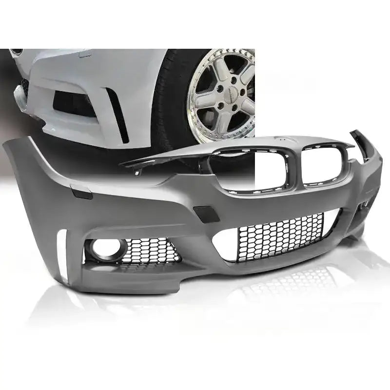 Støtfanger foran til BMW F30/F31 Sport Style i grå plast med store luftinntak og netting.