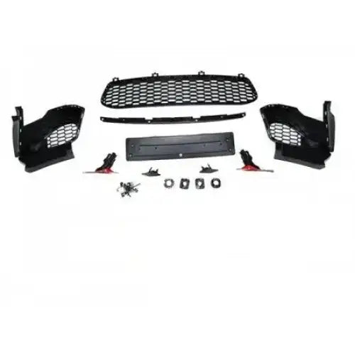 Frontbumper komplett sett til BMW F30/F31 11-18 Sport Style med svarte grilldeler og festetilbehør.