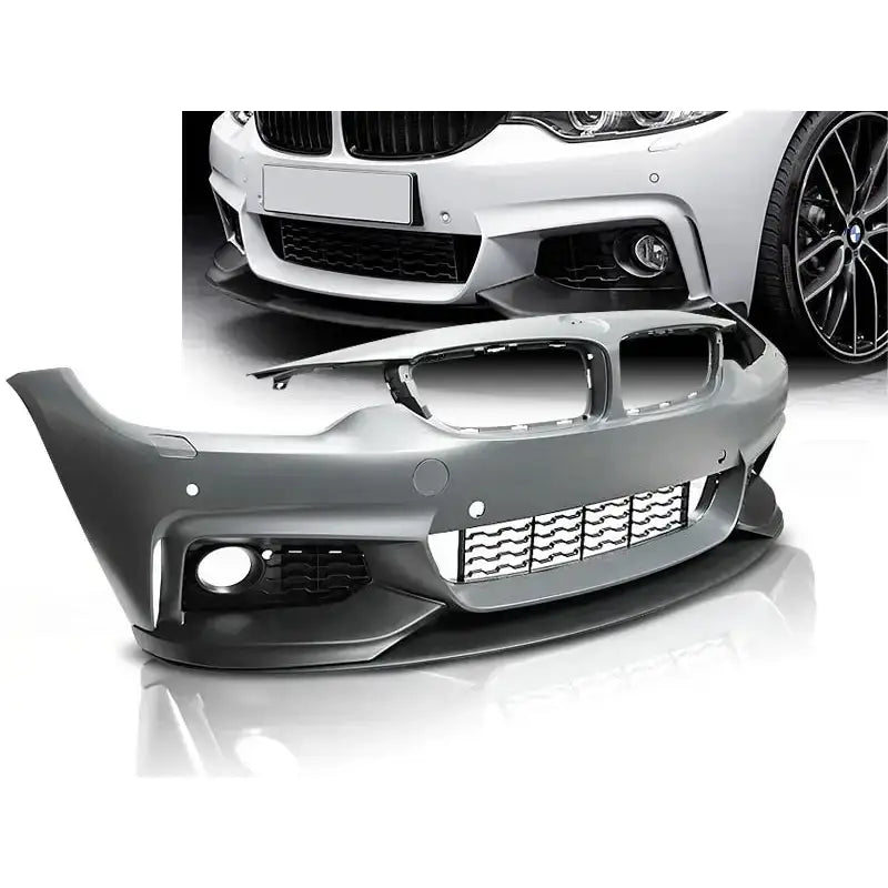 Støtfanger foran til BMW F32/F33/F36 M-Performance style med store luftinntak og PDC-hull.