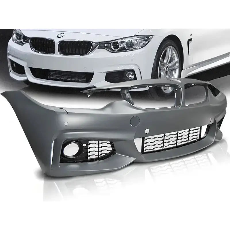 Støtfanger foran til BMW F32/F33/F36 M-Tech style med sorte grilldetaljer og åpning for tåkelys.
