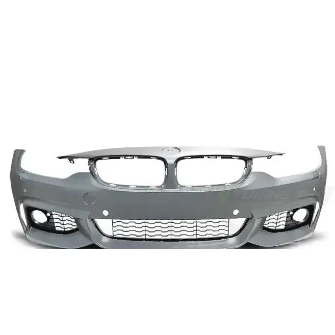 Front bumper til BMW F32/F33/F36 M-Tech Style, grå plast med tåkelysåpninger og bølget nedre grill.