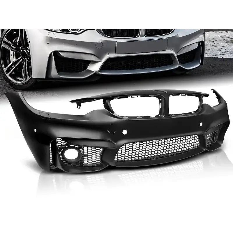 Støtfanger foran til BMW F32/F33/F36 M4 Style PDC med store luftinntak og gitterdetaljer.