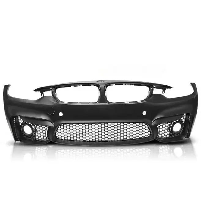 Front bumper BMW F32/F33/F36 M4 Style PDC med store luftinntak og nettinggrill sett rett forfra.
