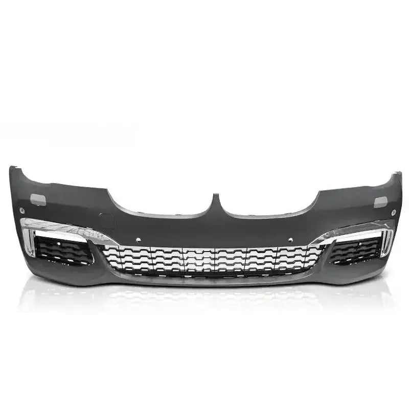 Front bumper til BMW G11/G12 M-Tech style med markante luftinntak og sølvdetaljer, sett rett forfra.