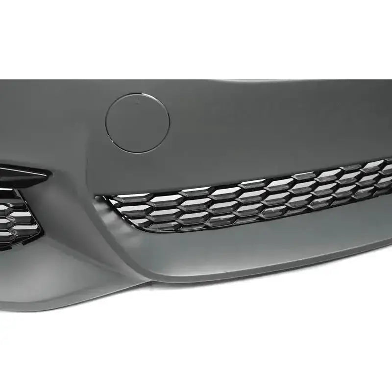 Frontfanger til BMW G30 G31 M-Tech style med sort sekskantet grill og rund parksensordeksel.