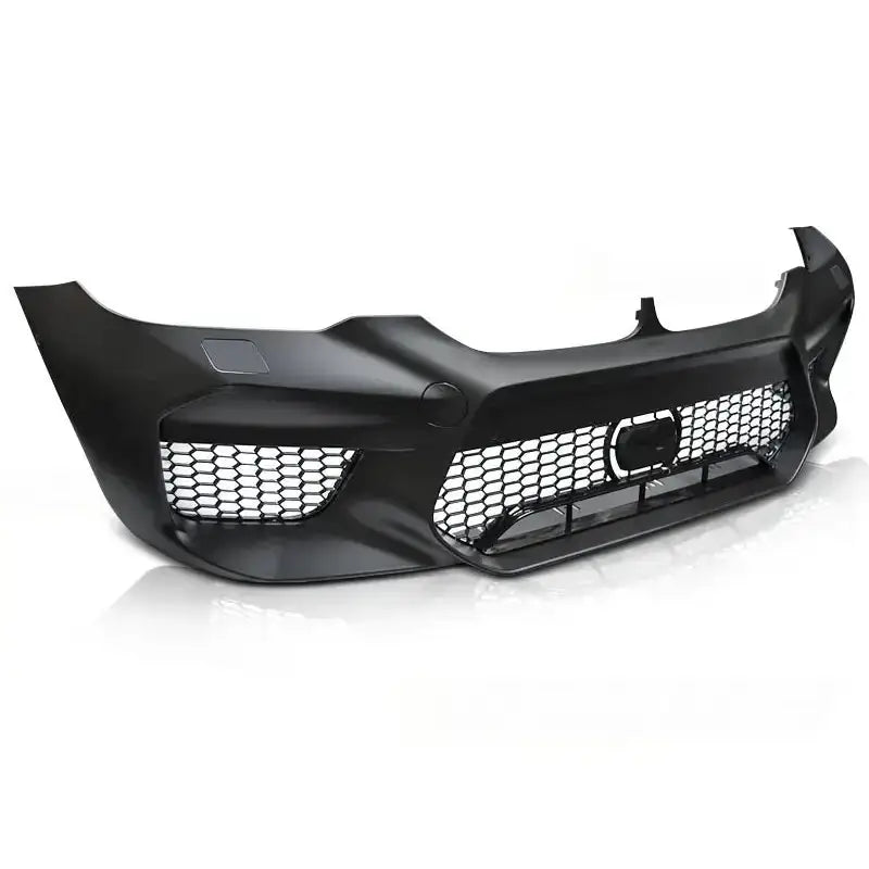 Frontfanger til BMW G30 G31 M5 Style, sort plast med sekskantede luftinntak og sportslige linjer.