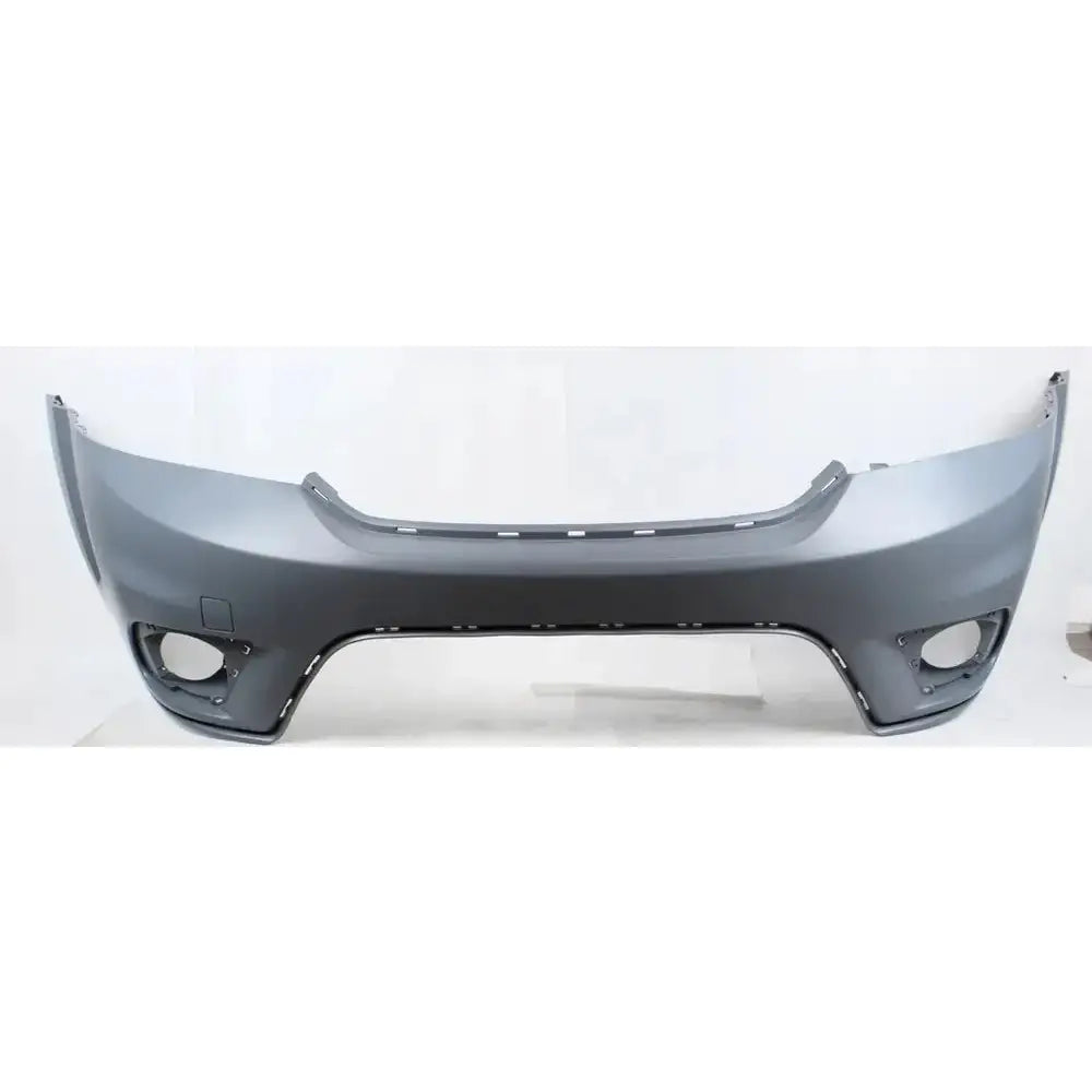 Støtfanger foran til Dodge Journey 11-20 i grå plast med åpninger for tåkelys, sett rett forfra.