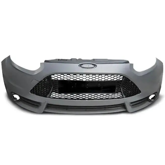 Front bumper til Ford Focus Mk3 ST Style, sett forfra med sort grill og åpninger for tåkelys.