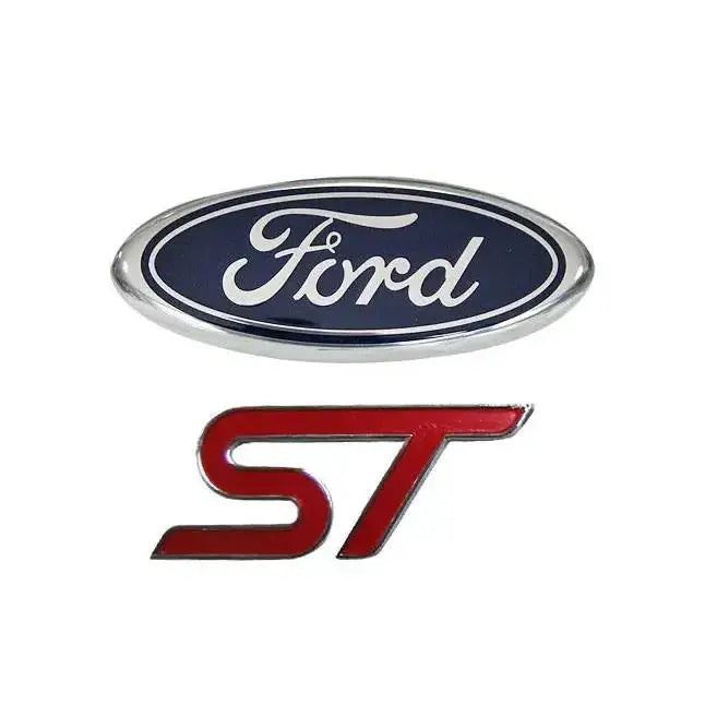 Frontfanger med blått Ford-logo og rødt ST-emblem for Ford Focus Mk3 ST Style.