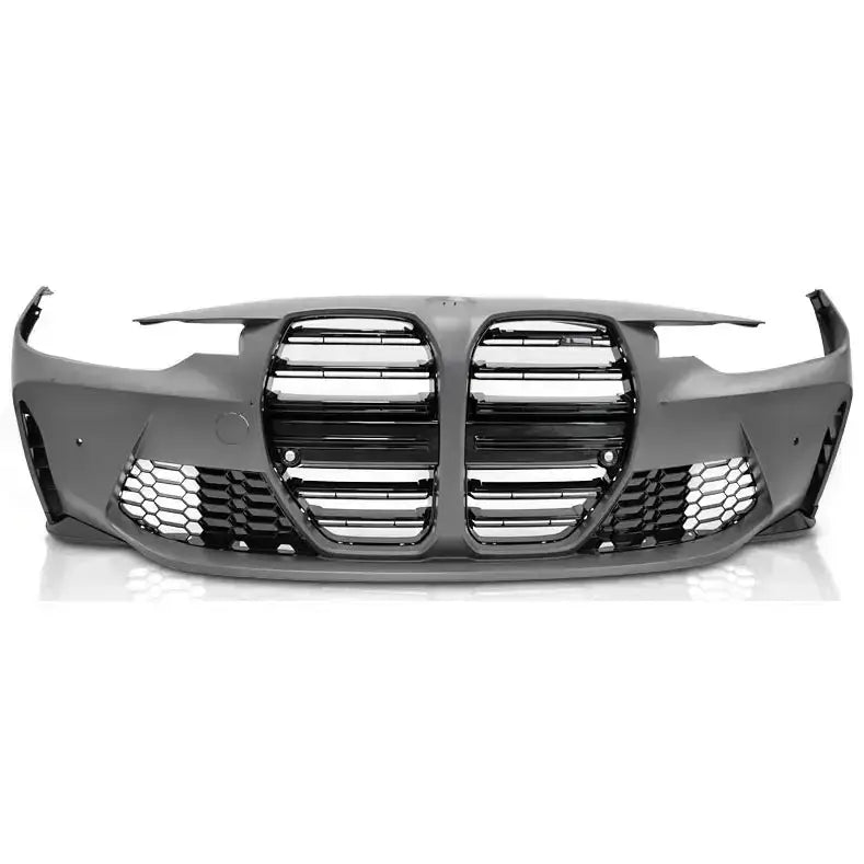 Frontfanger til BMW F30/F31 G20 Sport Style i matt grå plast med sort grill og bikubemønstrede luftinntak.