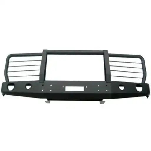 Støtfanger foran til Nissan Patrol Y60 i sort metall med bullbar, rette linjer og synlige monteringspunkter.