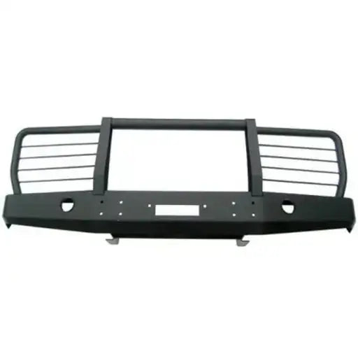 Støtfanger foran til Nissan Patrol Y60 med bullbar, sorte horisontale stenger og hull til lykter.