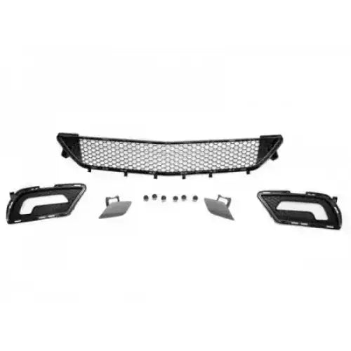 Frontbumper til Mercedes E-Klasse C207 Coupe med sort grill i bikakemønster og tilhørende deler.