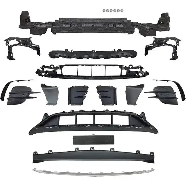 Front bumper sett til Mercedes E-Klasse W213 20-23 Sport Pdc Chrome, sett ovenfra med separate deler.