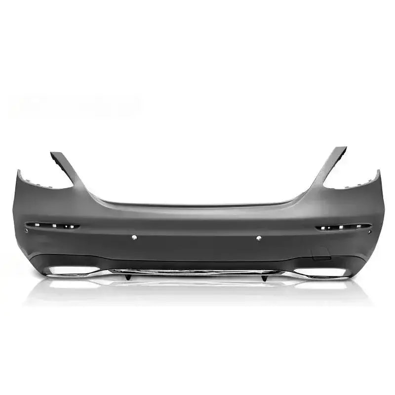 Front bumper til Mercedes E-Klasse W213 AMG Style med PDC-sensorfester, svart plast, sett forfra.