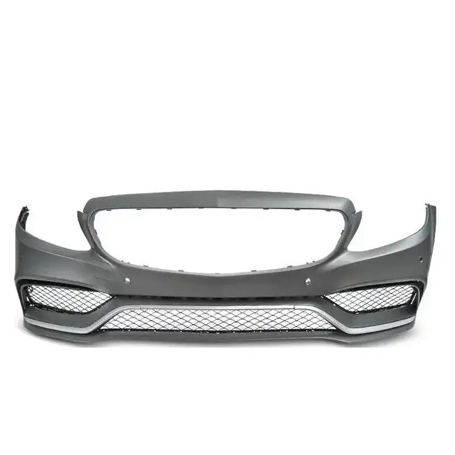 Frontfanger Mercedes W205 C63 style i grå plast med store åpninger og svart nettingdetalj nederst.
