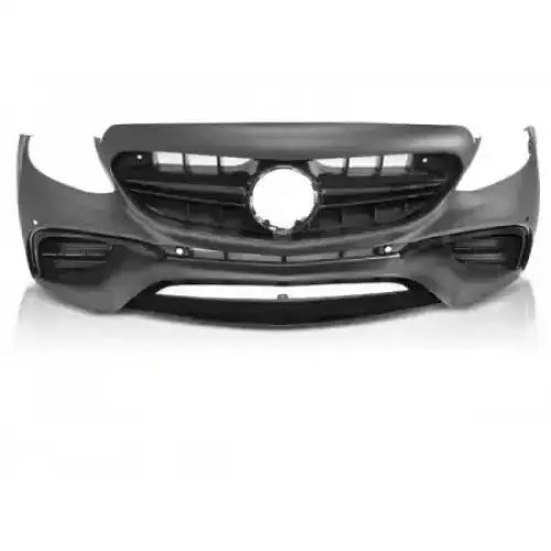 Frontfanger til Mercedes W213 E43 AMG Style sett rett forfra med stor rund åpning og horisontale ribber.