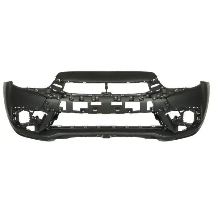 Støtfanger foran til Mitsubishi ASX 10-16 i sort plast, sett rett forfra med åpninger for lykter og grill.
