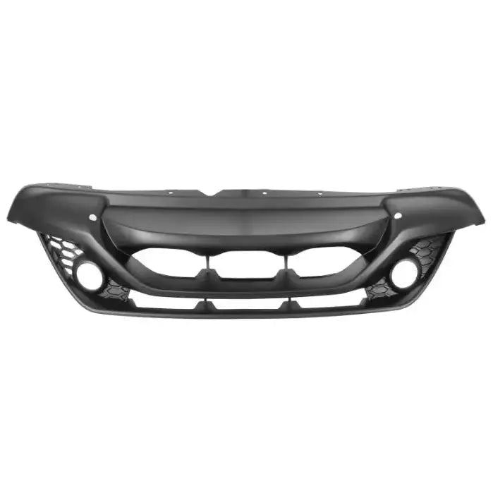 Støtfanger foran til Nissan Juke 14-, sort plast med åpninger for tåkelys og honeycomb-mønster.
