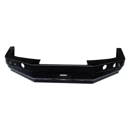 Støtfanger foran til Nissan Pickup D22 97-01, sort metall med kantete design og runde hull, sett forfra.