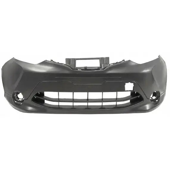 Støtfanger foran til Nissan Qashqai 14-17 i sort plast, sett rett forfra med åpninger til lykter og grill.